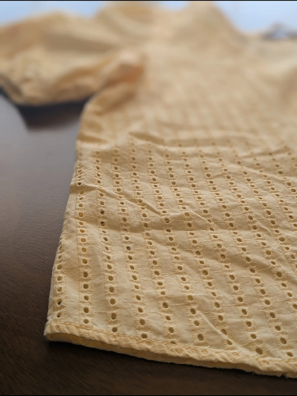 LOFT Pale Yellow Eyelet Puff Sleeve Blouse